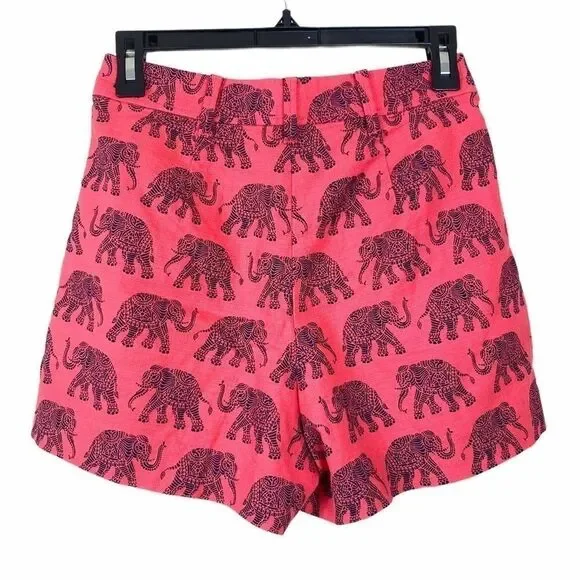 JCrew Coral Red Elephant Print High Waist Shorts